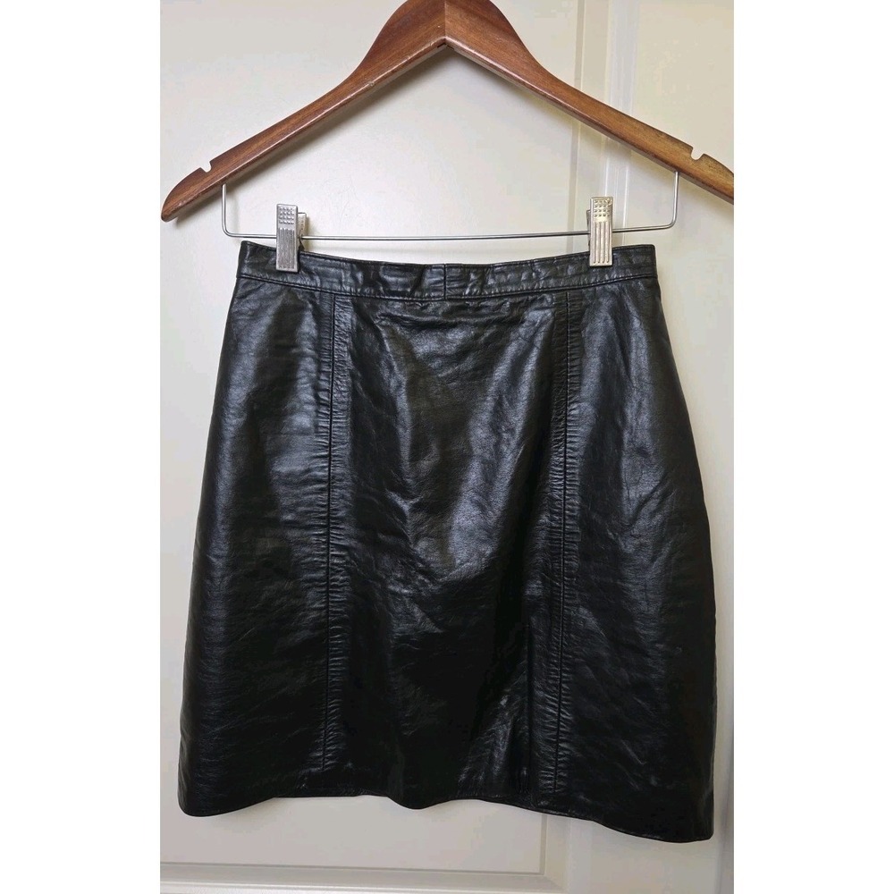 Vintage 1980s Black‎ Leather Miniskirt Lined Back Zip Size 9 Juniors Unbranded